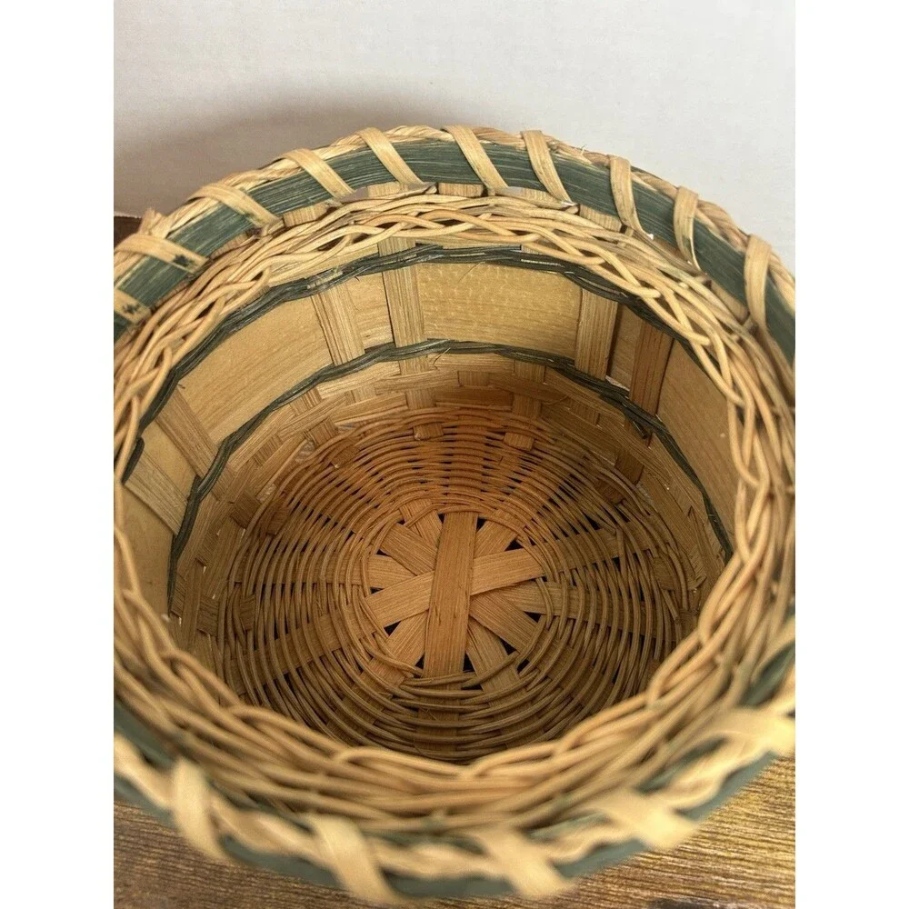 Vintage Apple Basket Cookie Jar Canister Woven Wood Country Cottage Decor Box